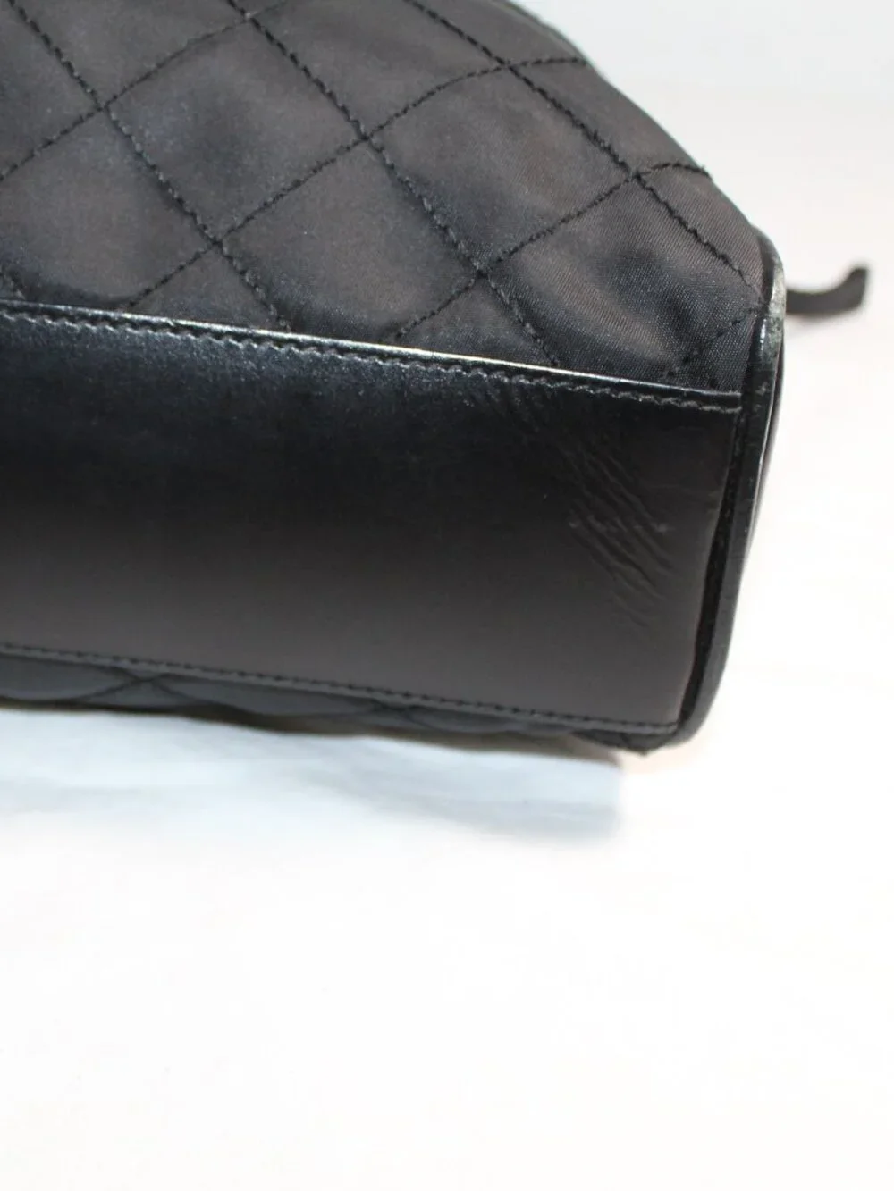 Prada Triangle Logo Tessuto Nylon Quilted Top Handle Shoulder Bag Black Vintage